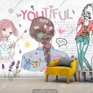 کاغذ دیواری سه بعدی اتاق دختر