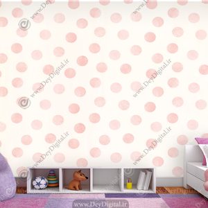 کاغذ دیواری اتاق ذختر طرح خال خالی صورتی