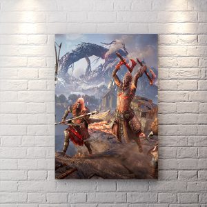تابلو برای اتاق گیمینگ طرح بازی Assassin's Creed Valhalla با زمینه زمستانی