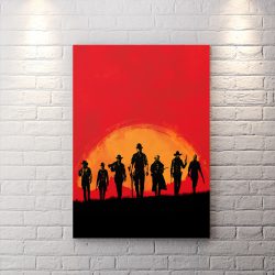 تابلو برای اتاق گیمینگ طرح کرافیکی red dead با زمینه قرمز و سیاه