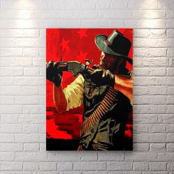 تابلو شاسی گیمینگ طرح شخصیت اصلی بازی red dead با زمینه قرمز
