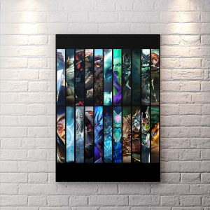 تابلو برای اتاق گیمینگ طرح شخصیت های بازی dota 2 با تم مشکی و آبی