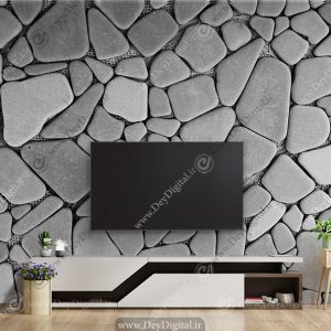 پوستر دیواری سه بعدی سنگ سیاه سفید