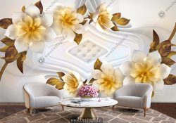 پوستر سه بعدی گل های طلایی با زمینه ساده