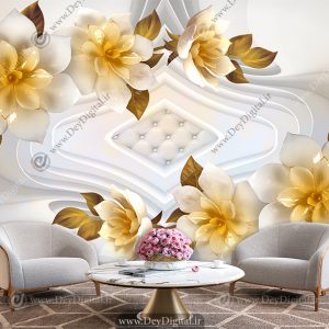 پوستر سه بعدی گل های طلایی با زمینه ساده