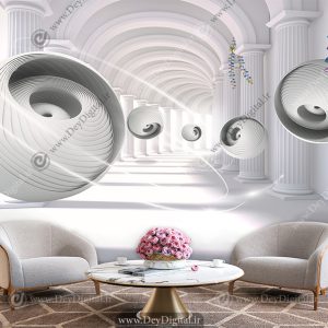 پوستر دیواری سه بعدی عمق دار با گوی های نقره ای