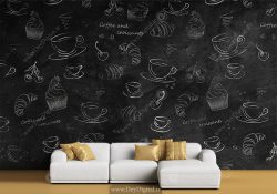 کاغذ دیواری سه بعدی برای کافه طرح پترنی فنجون قهوه