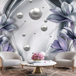 پوستر سه بعدی طرح گل سیلور با رنگ بنفش و مروارید نقره ای