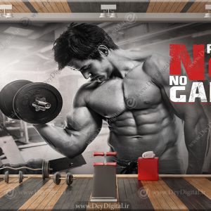 کاغذ دیواری سه بعدی بدنسازی طرح ورزشکار آقا در حالا دمبل زدن