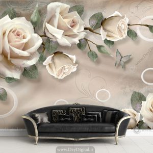 پوستر دیواری پذیرایی شاخه گل رز کرمی Ba-2826