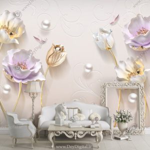 پوستر دیواری سه بعدی گل تزیینی Ba-3019
