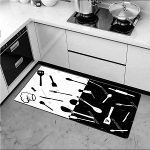 فرش آشپزخانه با کابینت سفید