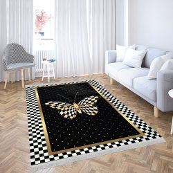 فرش چاپی اسپرت طرح پروانه با حاشیه شطرنجی