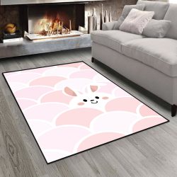 فرش چاپی طرح کودکانه خرگوش زمینه صورتی روشن