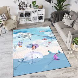 فرش چاپی طرح کودکانه نهنگ و قایق و هواپیما