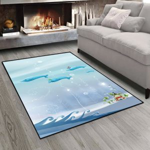 فرش چاپی طرح عروسکی کوسه ها و منظره دریا