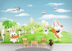 پوستر دیواری اتاق نوزاد طرح عروسکی خرگوش های سفید مزرعه