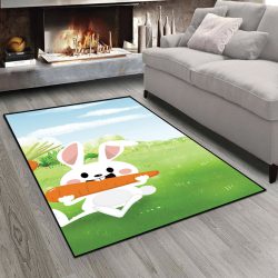 فرش چاپی طرح خرگوش در طبیعت سبز