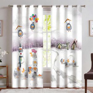 پرده اتاق کودک طرح عروسکی کلاغ ها و آدم برفی