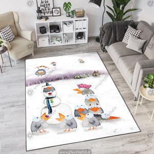 فرش چاپی طرح عروسکی کلاغ ها و آدم برفی