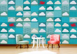 پوستر دیواری اتاق کودک فانتزی طرح ابرهای سفید