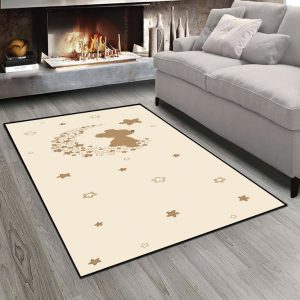 فرش چاپی طرح عروسکی خرس روی هلال ماه زمینه کرمی رنگ