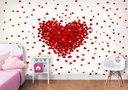 پوستر دیواری اتاق نوجوان دختر طرح قلبی قلبی قرمز و سفید
