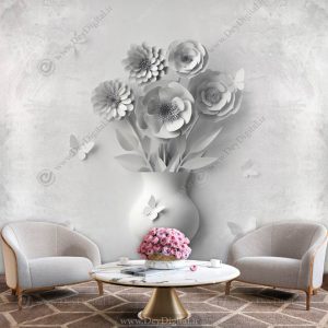 پوستر دیواری سه بعدی گچبری گلدون گل