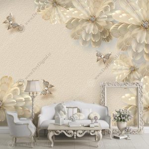 کاغذ دیواری مدل گل طلایی سه بعدی