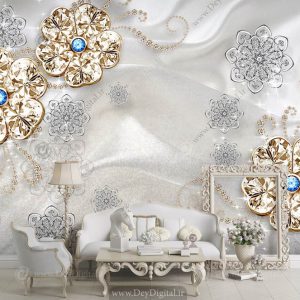 کاغذ دیواری سالن پذیرایی سه بعدی گل