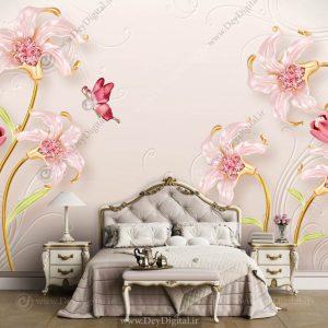 پوستر اتاق خواب لاکچری گل سه بعدی