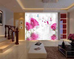 پوستر دیواری گل های رز صورتی سه بعدی