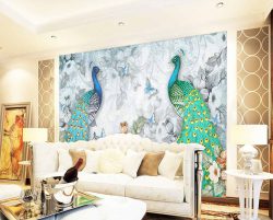 پوستر دیواری گل هنری و خودنمایی طاووس ها