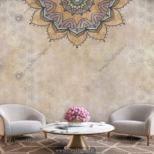پوستر دیواری طرح اسلیمی پتینه قهوه ای و کرمی