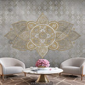 پوستر چاپی سه بعدی طرح سنتی شمسه و زمینه طوسی