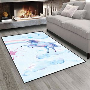 فرش چاپی اتاق نوجوان دختر طرح یونیکورن روی ابر