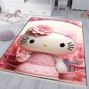 فرشینه سه بعدی کیتی با گل صورتی