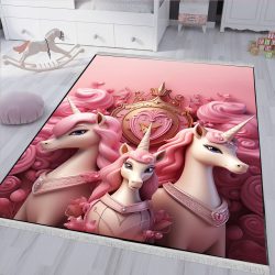 فرشینه چاپی طرح سه تک شاخ با موهای صورتی