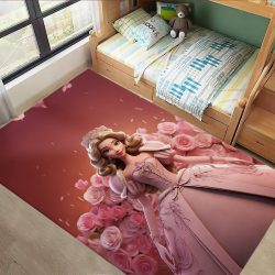 فرش چاپی پرنسسی با زمینه رز های صورتی