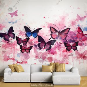 کاغذ دیواری سه بعدی طرح پروانه آبرنگی