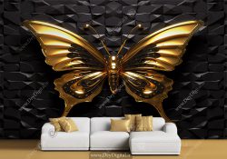 پوستر سه بعدی پروانه مشکی طلایی