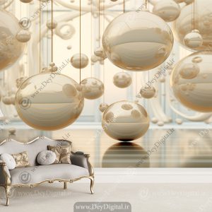 کاغذ دیواری سه بعدی طرح گوی برای پذیرایی
