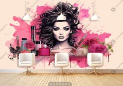 کاغذ دیواری چهره خانم میکاپ شده با انواع لواز آرایش