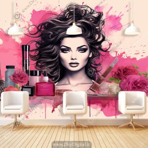 کاغذ دیواری چهره خانم میکاپ شده با انواع لواز آرایش