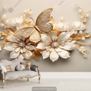 پوستر کاغذ دیواری سه بعدی طرح گل
