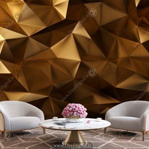 پوستر یواری سه بعدی طرح مثلث های طلایی