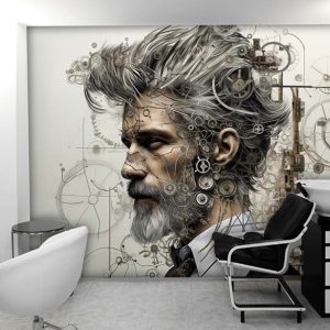 کاغذ دیواری سه بعدی آرایشگاه مردانه مدل مو رنگ جو گندمی