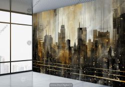 پوستر دیواری سه بعدی منظره آسمان خراش های شهر مدرن