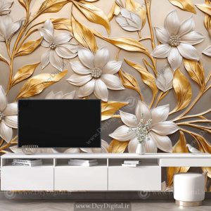 پوستر گل سه بعدی پشت تلویزیون