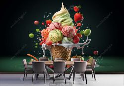 پوستر دیواری سهبعدی میوه و بستنی با زمینه تیره